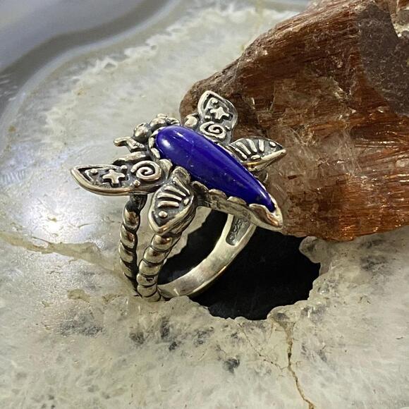 Carolyn Pollack Southwestern Style Sterling Lapis Dragonfly Ring S 9.25 & 10.25 - Picture 3 of 10
